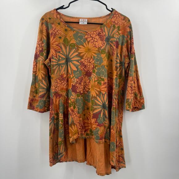 C.MC. BY COLOR ME COTTON Top SZ Medium Made in USA Lagenlook Floral Flowy Shirt - Picture 11 of 11
